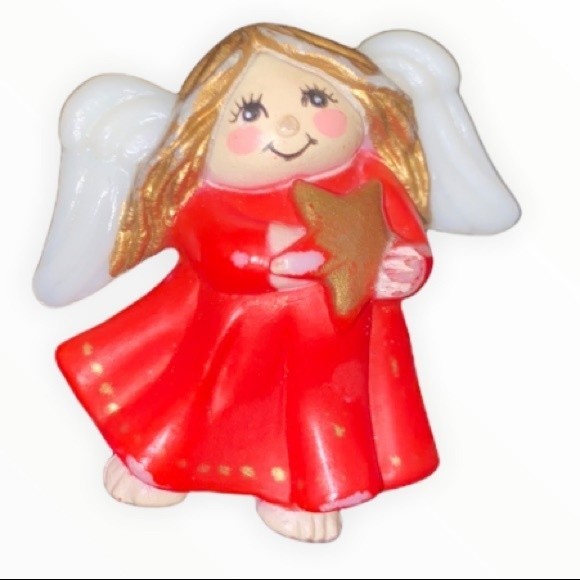 Vintage Christmas Angel Brooch Pin Plastic S Lehman Red Gowned Size 1.5" X 2" - Picture 1 of 5